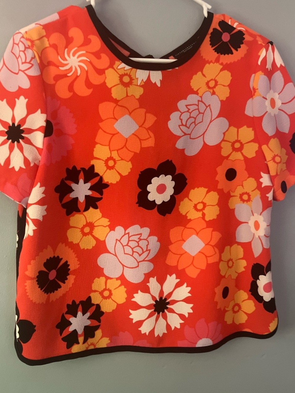 Victoria Beckham for Target Orange Floral Short Sleeve Top